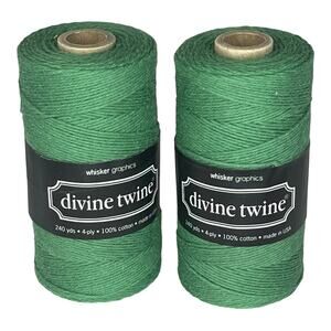 Divine Twine Set 2 Green Rolls Bakers String USA 100% Cotton 240 Yards 4 Ply New